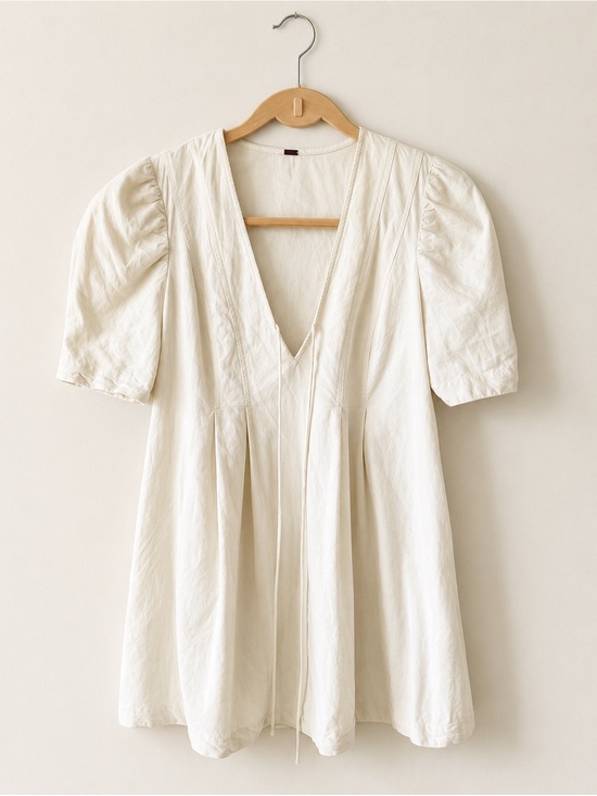 Free People Tops - Free People Ivory Puff Sleeve Babydoll Tunic Dress XS Boho Cottagecore